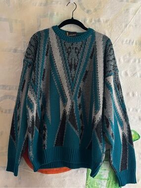 Vintage Wool Blend Geometric Patterned Sweater - Unisex